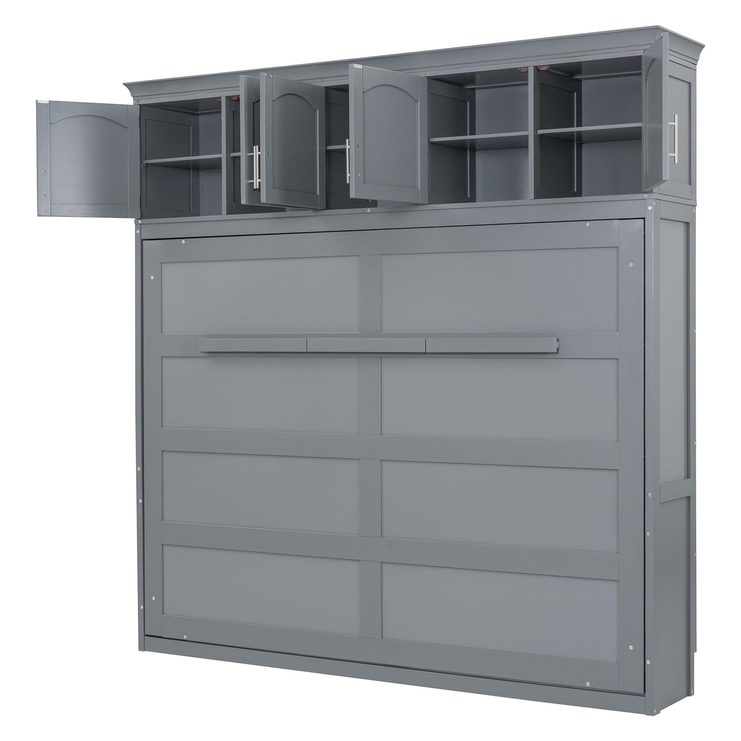 Favfurish Full Size Murphy Bed Wall Bed with Top Cabinets,Hidden Platform Bed Chest W/Wood Slats Support,Space-Saving,Easy Assembly,for Bedroom,Guest Room,Home,Office,Gray