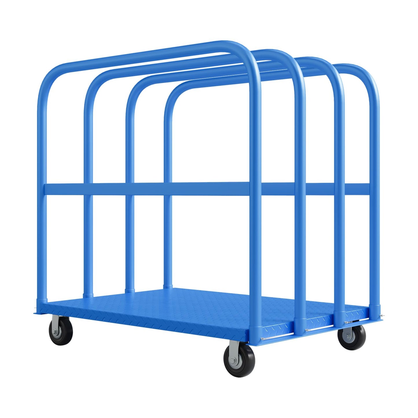 FinerFurnis 2000LBS Heavy Duty Folding Platform Cart - Q235 Steel Flatbed Trolley - 4 Swivel Wheels (2 Brakes) - Collapsible Design - Industrial Dolly for Office, Warehouse, Furniture Moving - Blue |
