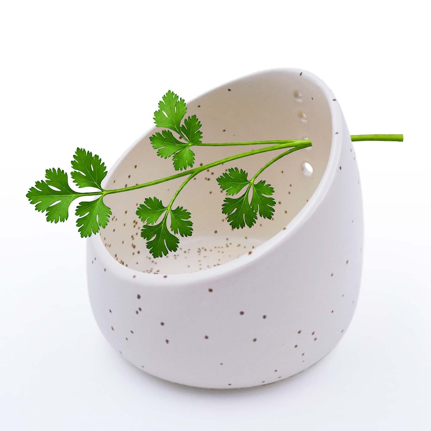 MGMGART White Ceramic Herb Stripping Bowl with Four Multi-Sized Holes -Efficient Kitchen Tool for Parsley, Basil, Rosemary, Mint, Thyme, Cilantro, Oregano - Handmade Pottery Gadget