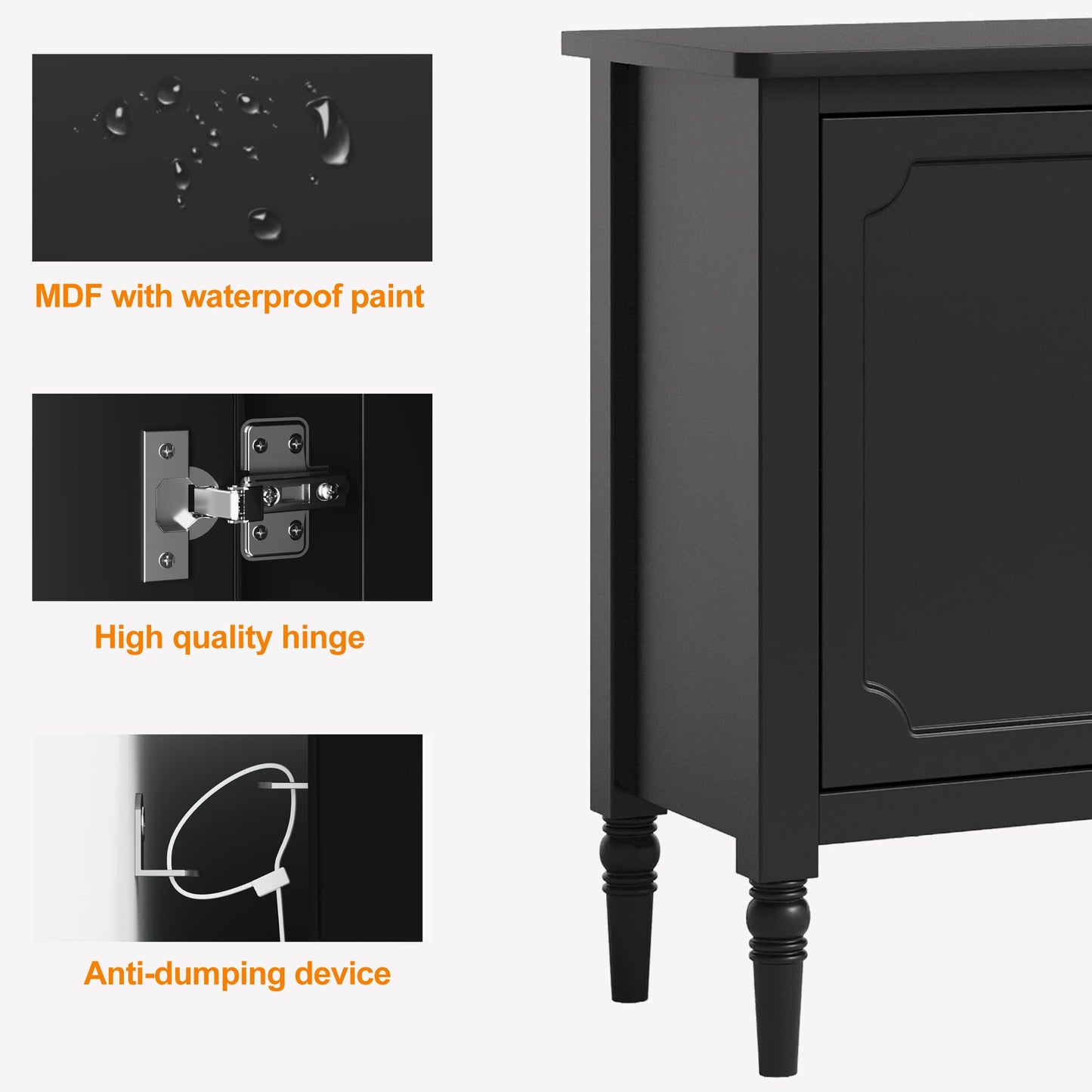 RoyalCraft Buffet Cabinet with 3 Doors, Mid-Century Modern Sideboard with Storage, Painted Wood Coffee Bar Table with Adjustable Shelves, Credenza Cabinets for Kitchen, Living Room, Dining Room, Black