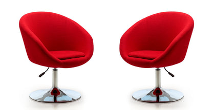 Manhattan Comfort Hopper Adjustable Swivel Accent Chair Set of 2 with 360° Turn, Upholstered Seat, Polished Chrome Base, Modern Bowl Design for Home Office and Living Room, Red Wool Blend