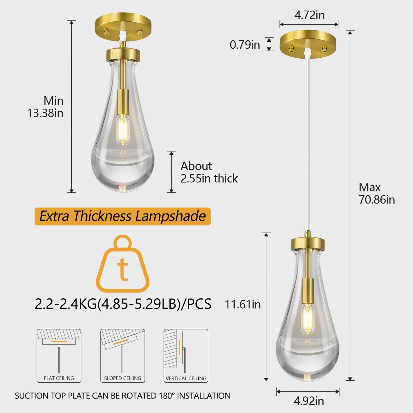 LIANGMH Raindrop Pendant Lights Kitchen Island Set of 3 Teardrop Gold Hanging Light Fixtures Clear Solid Glass Pendant Light Modern Chandeliers for Dining Room Porch Corridor Living Room…