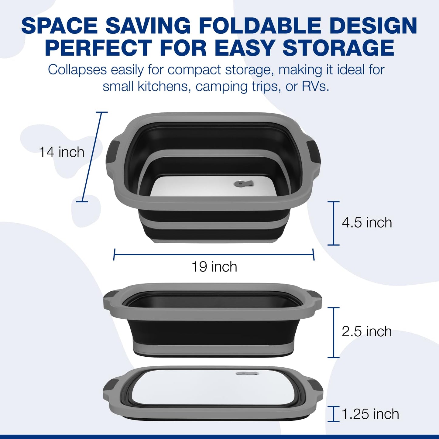 2-Pack XL Collapsible BBQ Prep Tub with Built-In Cutting Board, Lid & Strainer – Marinate, Drain & Prep – Large Food-Safe Container – Perfect for Grilling, Smoking & Outdoor Cooking