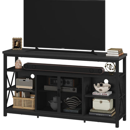 BON AUGURE Tall TV Stand for TVs up to 65 Inch, Industrial Wood Entertainment Center with Storage Cabinet, Modern TV Media Console for Living Room and Bedroom (32 Inch High, Black Oak)