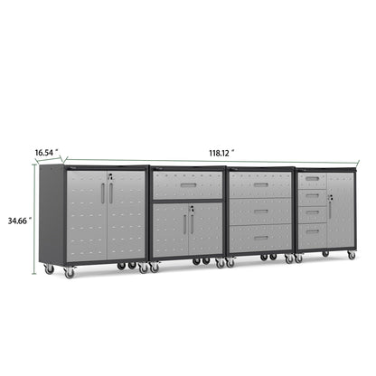 VIYET 4-Pack Rolling Garage Tool Cabinet,Heavy Duty Steel Rolling Tool Chest with Lockable Doors & Adjustable Shelves,Mobile Workshop Storage Cart for Garage Organization,Black