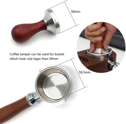 58mm Coffee Tamper - Stainless Steel Espresso Hand Tamper with Wooden Handle and Mat
