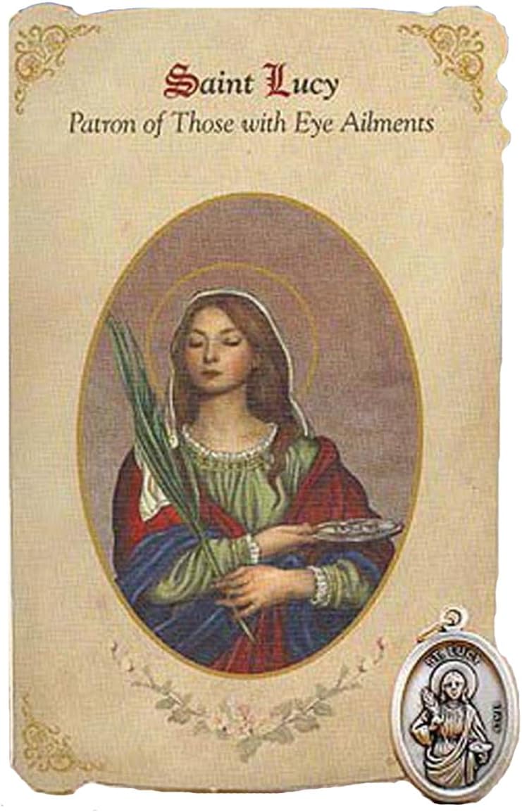 2-Piece Healing Medal and Holy Card Set, Pack of 6, Saint Lucy - Ambrosiana