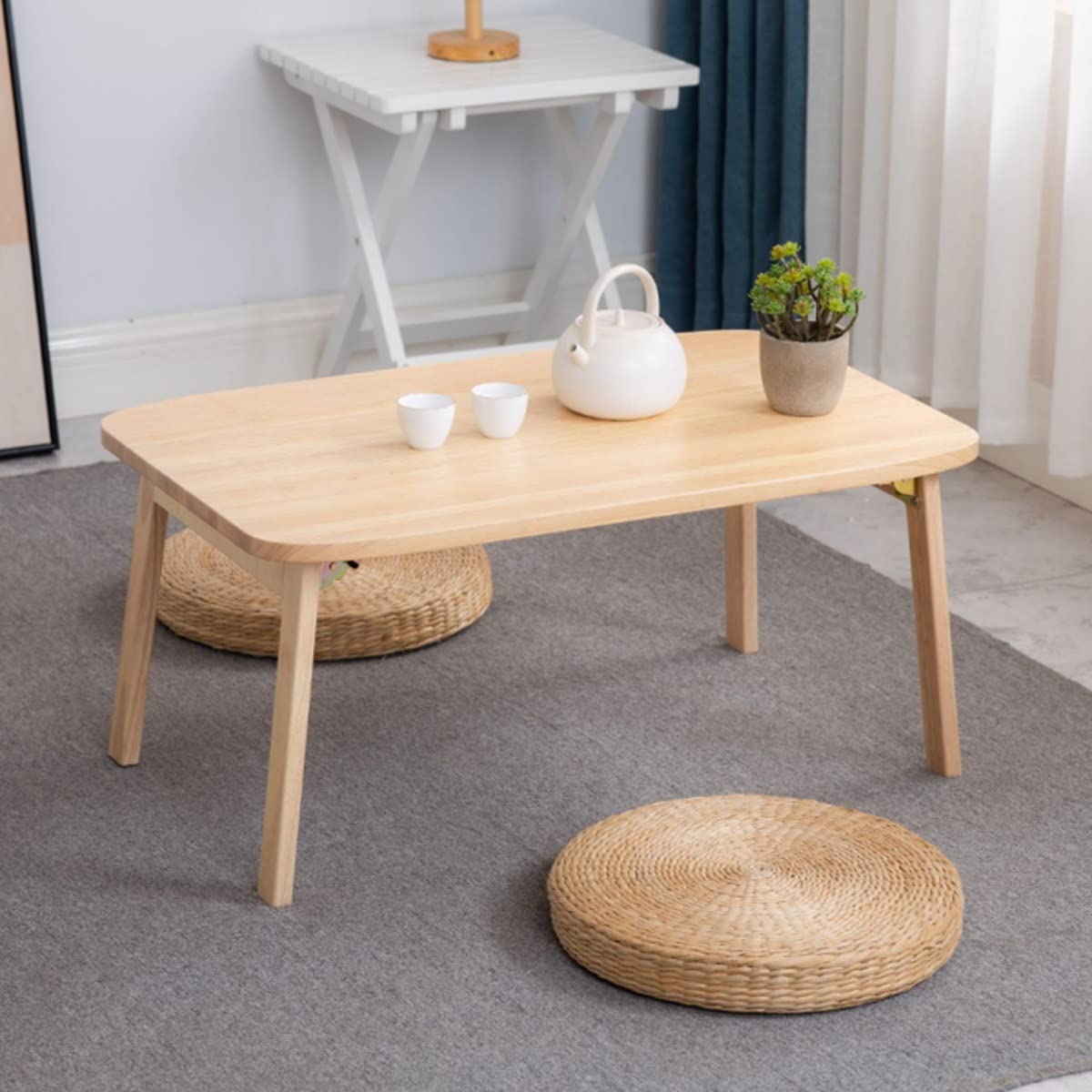 MHJKHG Foldable Wooden Table Living Room Coffee Table Foldable Coffee Table Children's Game Table Laptop Table，Wood Color 60x40x27cm