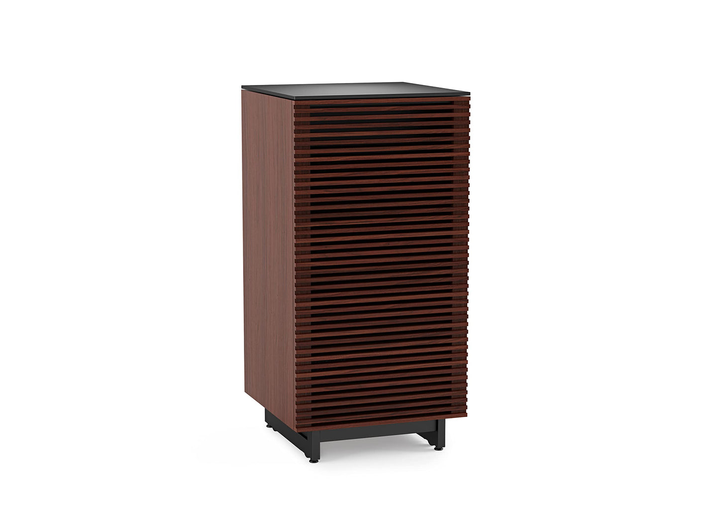 BDI Furniture Corridor 8172-22'' Audio Cabinet with Flow-Through Ventilation, Cable Management, Adjustable Shelves, Louvered Doors, Satin-Etched Tempered Glass Top, Chocolate Stained Walnut