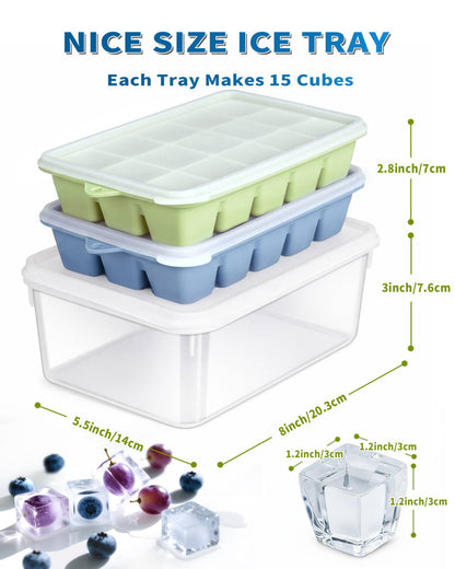 ARTLEO Silicone Ice Cube Tray with Lid and Bin, Easy Release Silicone Ice Cube Trays and Ice container for Freezer with No-Spill Lid, Nice Ice Trays for Coffee,Cocktail, Whiskey.2 Pack