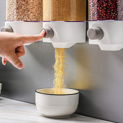 Kichvoe Wall Mounted Storage Jar with Press Button Portion Control Clear Airtight Food Dispenser Organizer for Rice Grains and Coarse Cereals 9.44X4.92X4.52In Space Saving Kitchen Storage