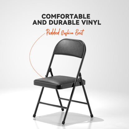 Nazhura 4 Pack Folding Chairs with Padded Vinyl Cushion Chairs with Comfortable Cushion and Durable Steel Frame for Home and Office, for Indoor and Outdoor Events (Black Vinyl Padding 20 Pack)