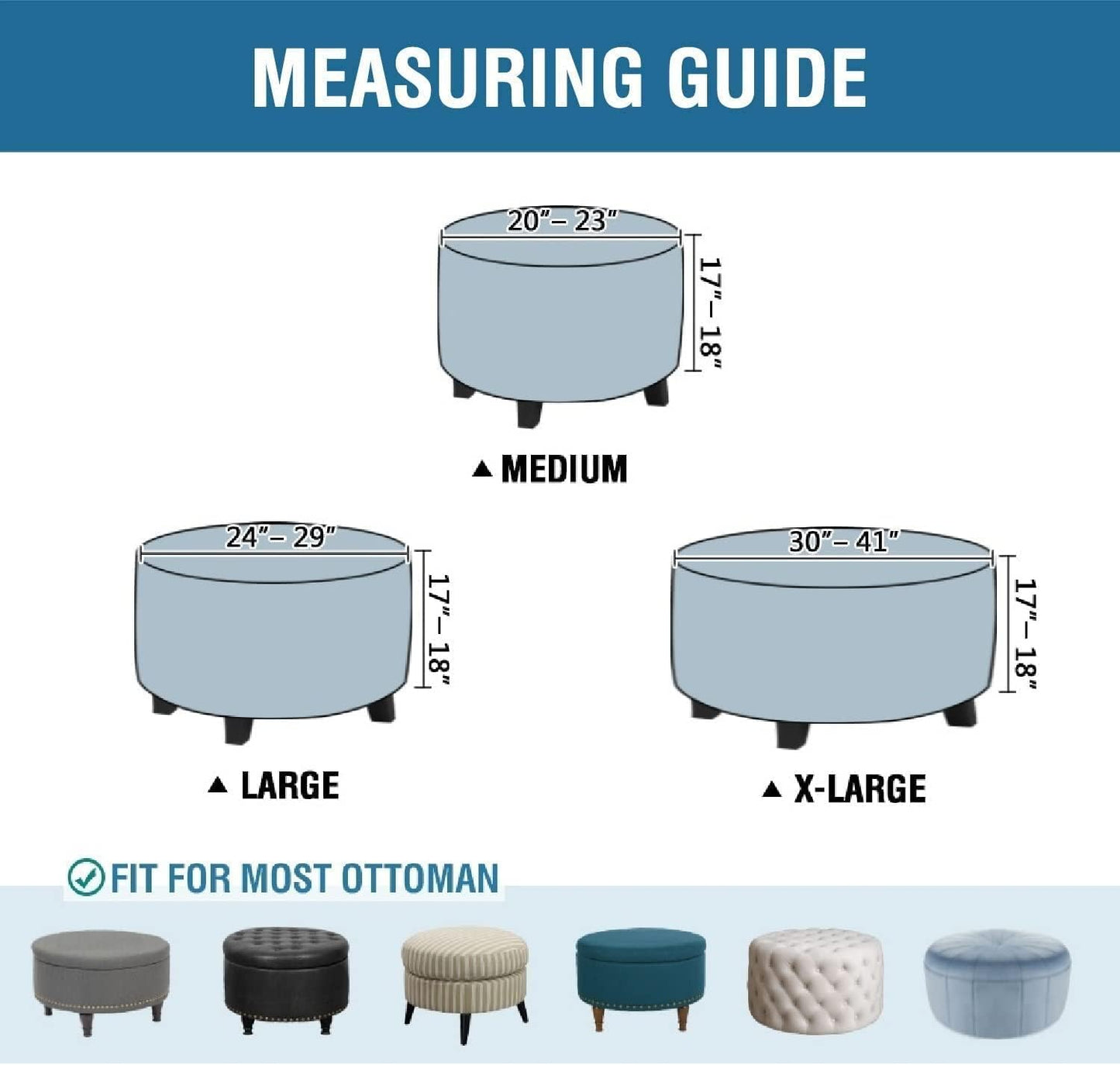 ADPON Velvet Plush Ottoman Cover,Super Stretch Round Ottoman Slipcover Washable Storage Stool Furniture Protector