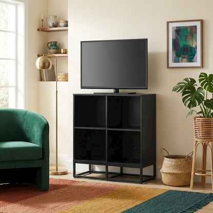 Furnifact Black 4 Cube Record Player Stand with Vinyl Storage, Compact Design, Durable Construction, Ideal for Living Room or Entertainment Area