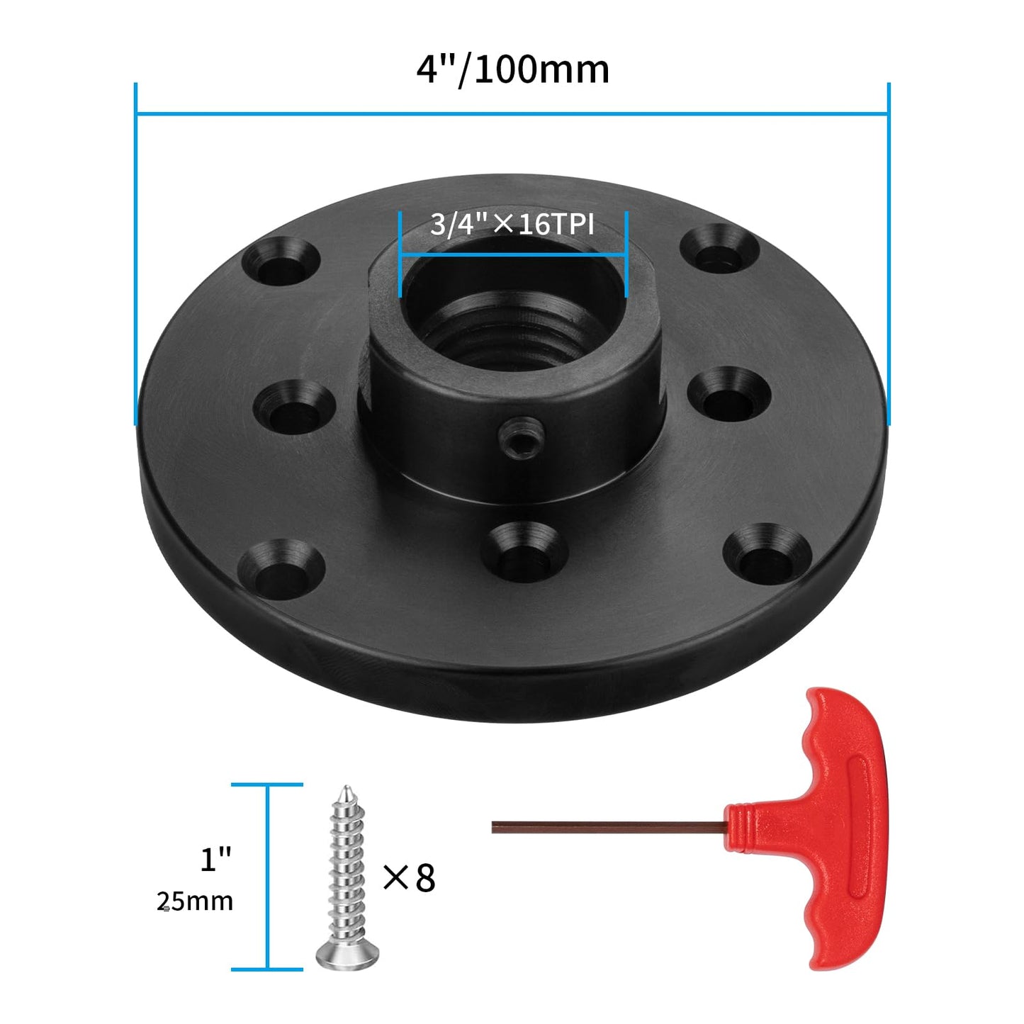 DEEFIINE 4" Wood Lathe Steel Faceplate Chucks,Faceplate for Wood Lathe,Lathe Face Plate Fit for 3/4'' X16TPI Spindle without Screwchuck