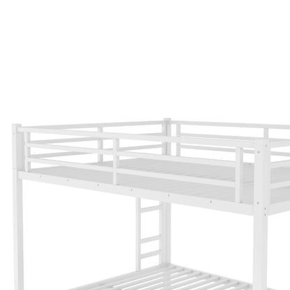 Queen Over Queen Bunk Bed for Adults, Teens, Heavy Duty Bunk Beds with 2 Ladder and Safety Guardrails, Adults Bunk Beds with Noise-Reducing Rubber Stoppers, Easy Assemble, White