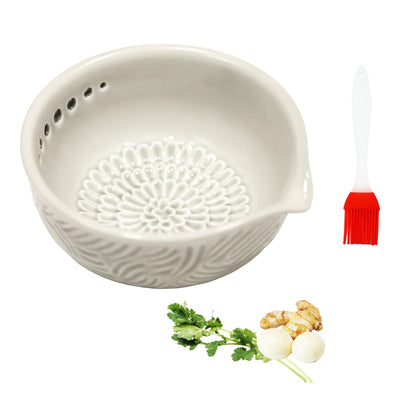 RIJATRAGAR Handmade Ceramic Garlic Grater Plate, 2-In-1 Herb Stripper Bowl With 7 Hole Sizes