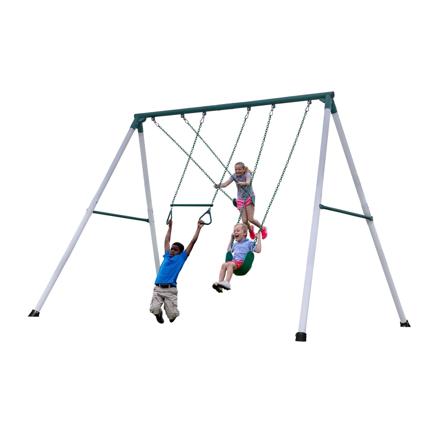 Backyard Discovery Big Brutus Galvanized Steel Swing Set Kit with Classic A-Frame, Two Belt Swings, One Trapeze Bar, Easy Assembly, Heavy-Duty Powder-Coated Steel, Weather-Resistant, Outdoor Playset