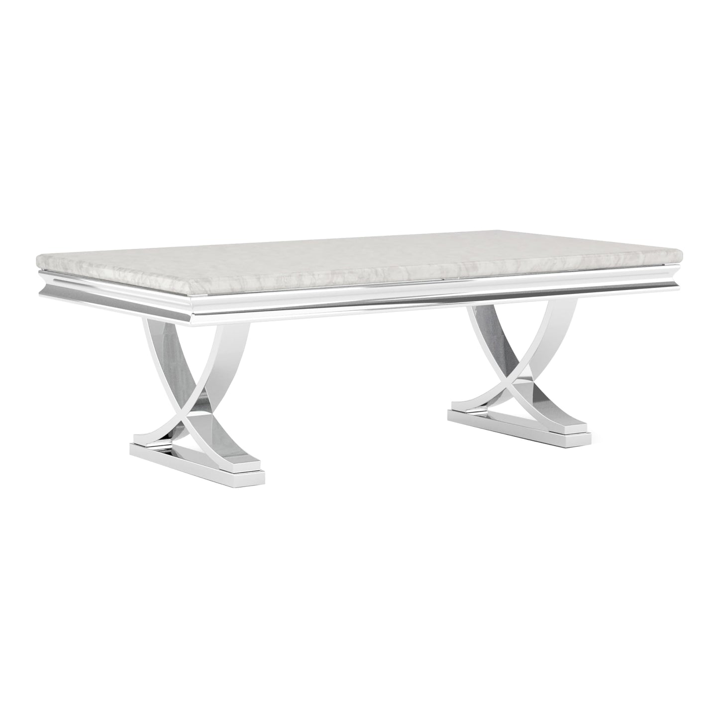 Furniture of America Obera 18mm Faux Marble Top Coffee Table with X-Shaped Base, Metal Construction, Home Décor for Living Room, Lounge Area, Office, Chrome
