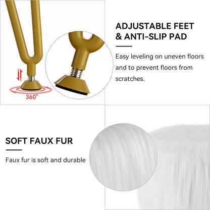 4 Vanity Stool Chair with Storage, Faux Fur Makeup Room Seat Stool, Soft Padded Seat, Round Footrest Footstools