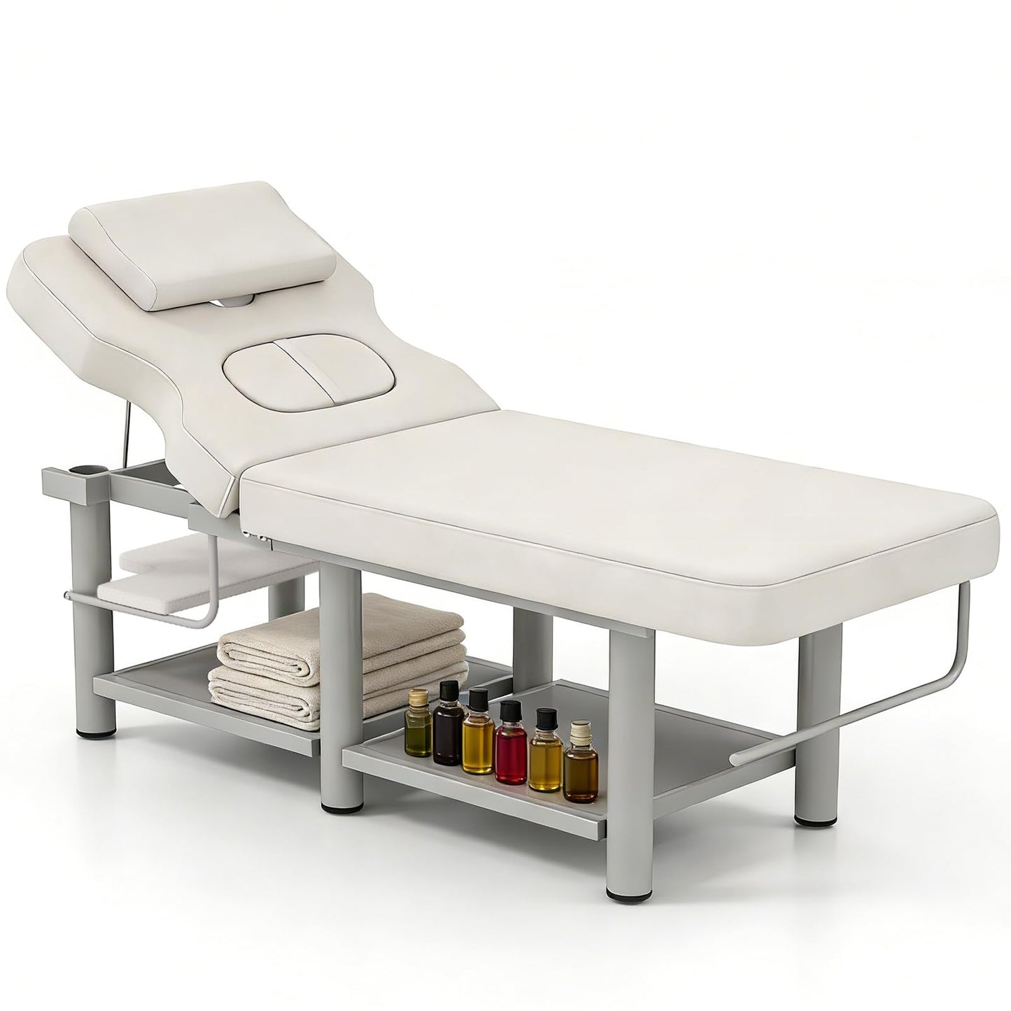Heavy Duty Stationary Massage Table with Adjustable Backrest, Wide Spa Facial Bed with Metal Frame & PU Leather, Professional Massage Therapy Bed for Spa Salon Tattoo Physical Therapy Clinic (Gray)