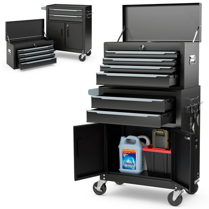 ERGOMASTER Large Rolling Tool-Chest with 6 Drawers Heavy Duty Tool-Cabinet on Wheels Lockable and Lock System for Garage Workshop(28 x 13 x 44”-Black)