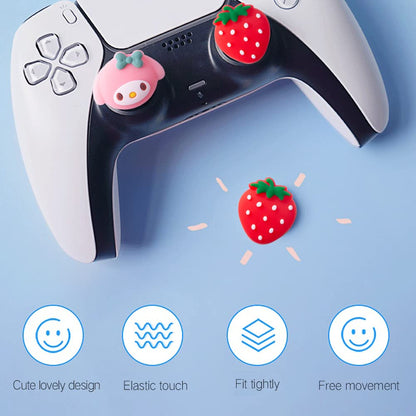 PERFECTSIGHT Cute Thumb Grip Caps for Switch 2 2025, PlayStation 4/5, PS5, PS4, Xbox Series X/S, Xbox One, Switch Pro Controller, 4PCS Kawaii Soft Rubber Analog Thumbsticks Joystick Cover, Strawberry