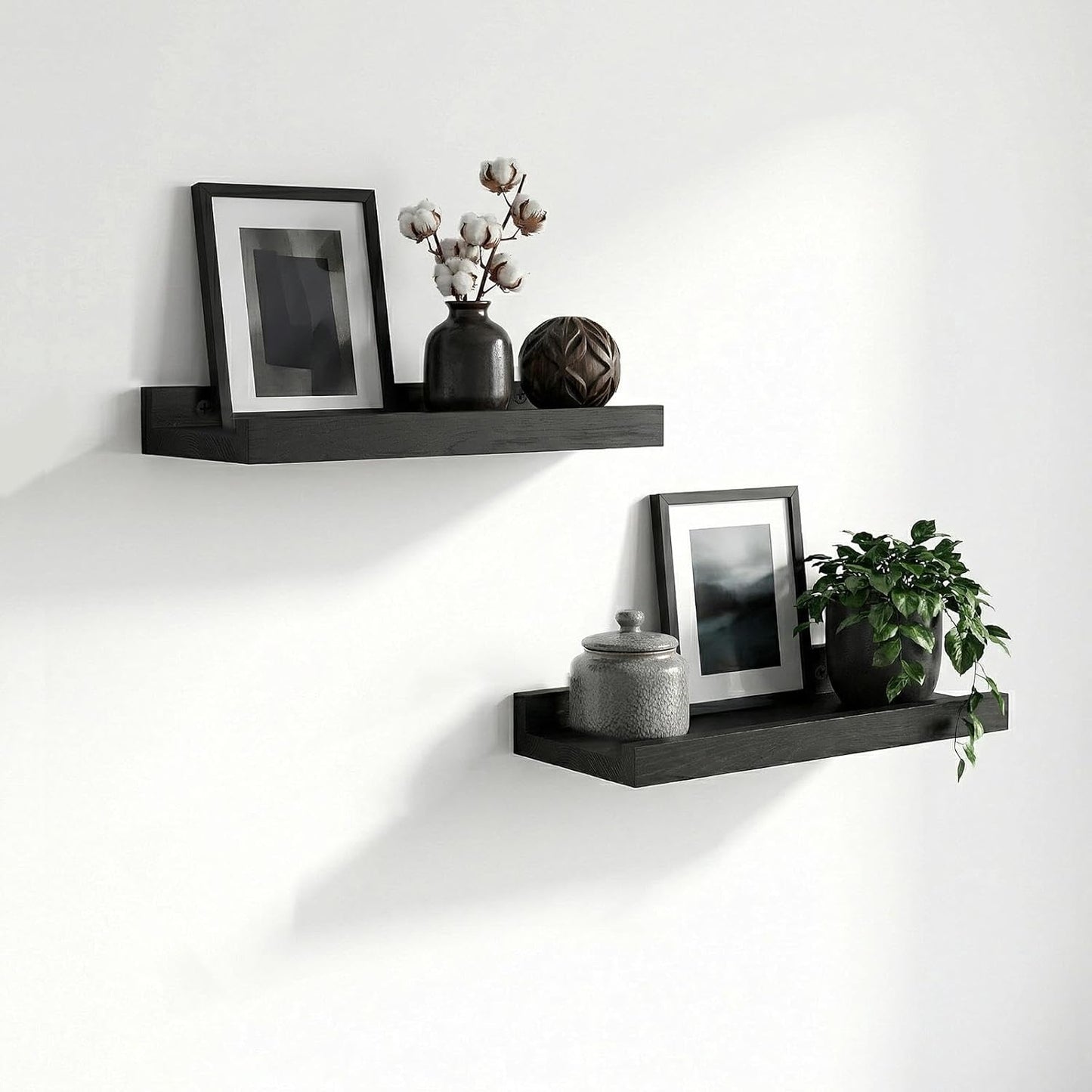 12 5.5inch, 2 Pack Z metnal Wood Floating Shelves, Small Natural Wooden Display Wall Shelf for Picture Ledge, Wall