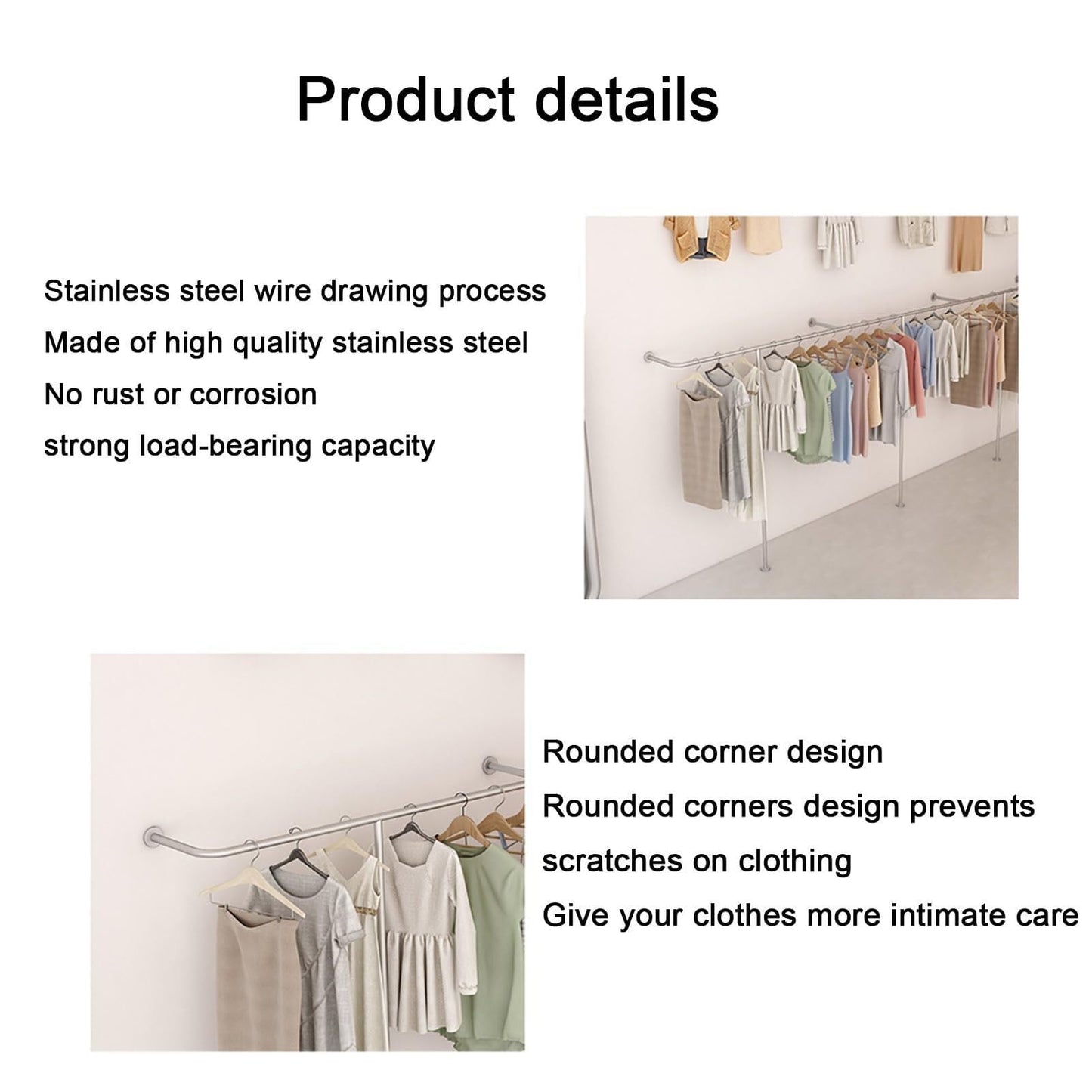 JINJIANNING Industrial Pipe Wall-Mounted Clothes Rack, Heavy Duty Metal Garment Display Shelf for Retail & Home, Space-Saving Clothing Organizer, Commercial & Home Use(Length 400cm)