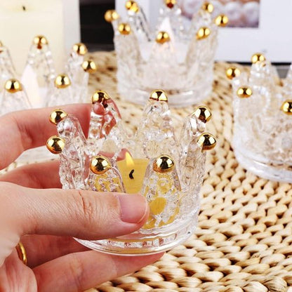 Crown Glass Tealight Candle Holders - Set of 12 Elegant Votive Holders for Weddings & Home Decor