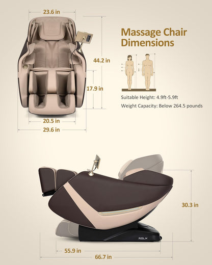 RELX 2026 Massage Chair Full Body, Zero Gravity Airbag Shiatsu Massage Chair with SL-Track, Heating, AI Control, Body Scan, 13 Modes, Foot Rollers, and Deep Yoga Stretch (Coffee)