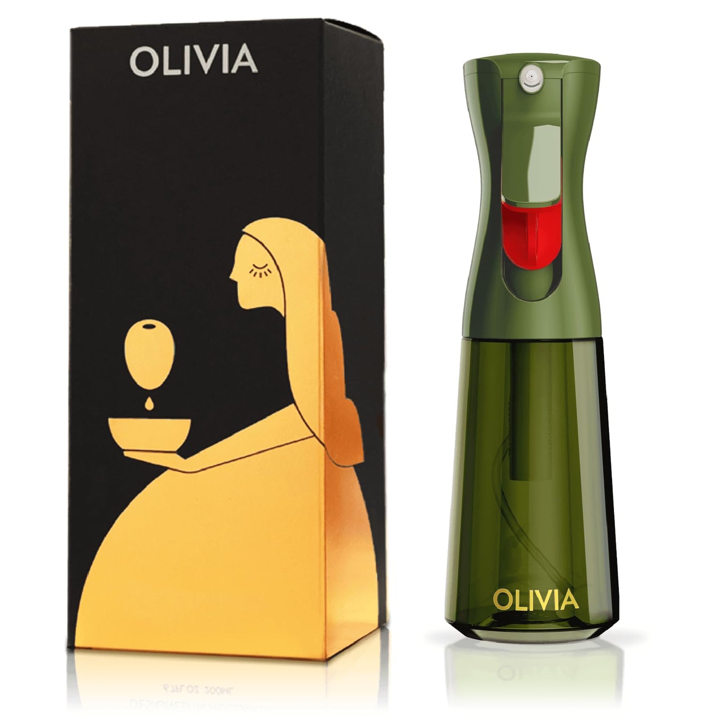 FLAIROSOL OLIVIA Oil Sprayer for Cooking, 200ml Glass Olive Oil Sprayer, Continuous Oil Spray Bottle with Portion Control, Oil Dispenser for Kitchen, Air Fryer, Salad, BBQ (Green Bottle, Gold Print)
