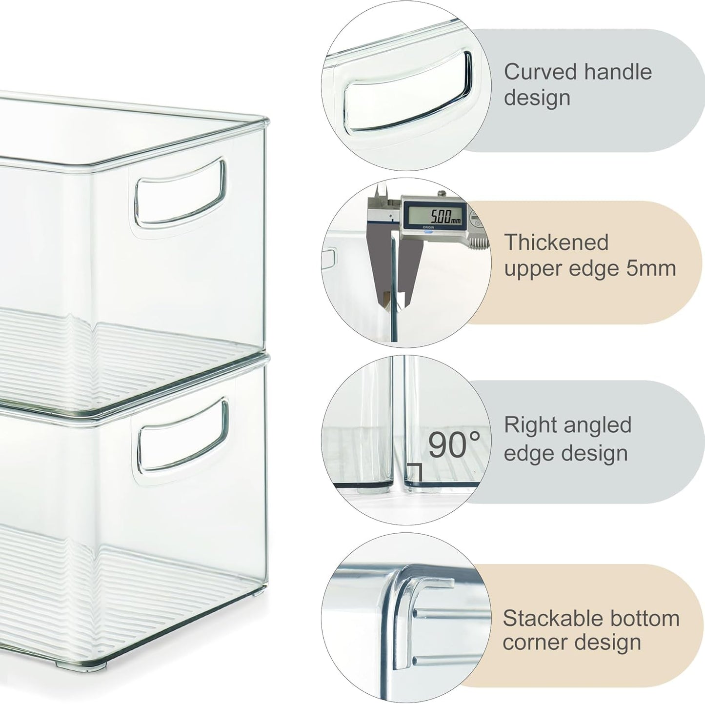 Heyuzb Set of 8 Clear Fridge Organizer Bins, Stackable Refrigerator Organizers and Storage for Fridge, Freezer, Pantry, BPA Free