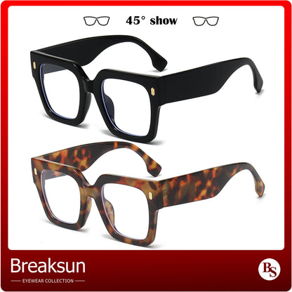 Breaksun Fashion Oversized Blue Light Blocking Glasses for Women Men Trendy Big Square Frame Computer Eyeglasses (Black+Tortoise)