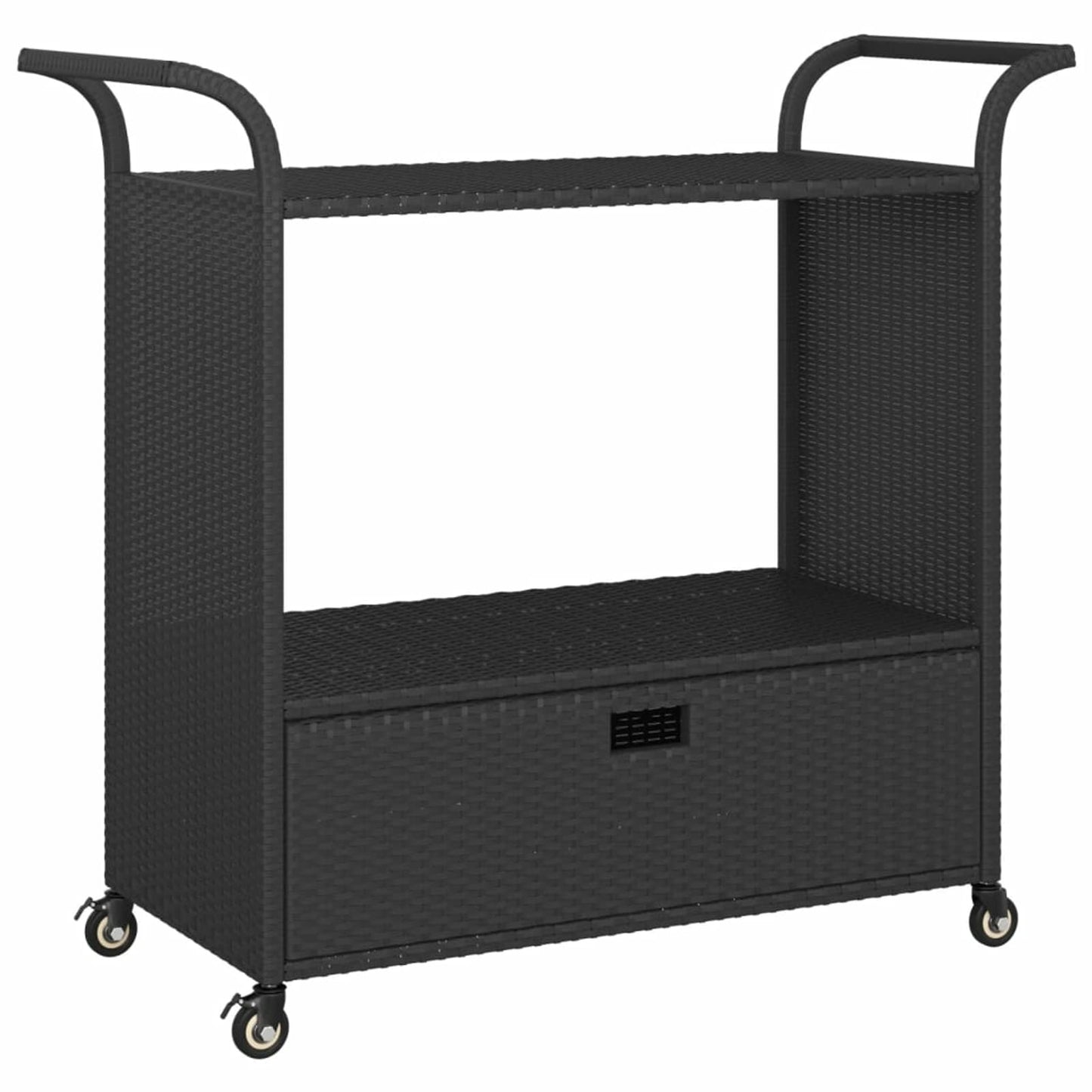 Gecheer Bar Cart with Drawer – 39.4 x 17.7 x 38.2 Inch Poly Rattan Serving Trolley, Weatherproof Steel Frame, Locking Casters, Smooth-Rolling Kitchen or Outdoor Bar Caddy