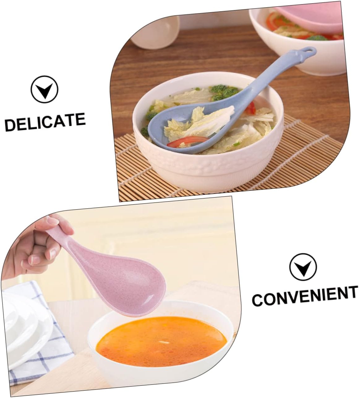 4pcs Wheat Straw Soup Spoon Set, Japanese Ramen Chinese Spoons, Unbreakable Kitchen Cutlery for Soup and Porridge