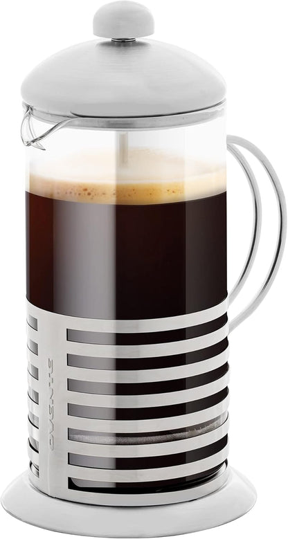 OVENTE 34 Ounce French Press Coffee & Tea Maker, Silver, 4 Filter Stainless Steel Plunger & Borosilicate Glass