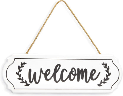 Wooden Welcome Sign for Rustic Farmhouse Decorations, Wall Hanging Welcome Sign for Front Door, White Rustic Wooden