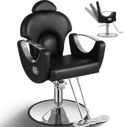 Tythical Salon Chair for Hair Stylist, Reclining Barber Salon Chair with Heavy Duty Hydraulic Pump, 360 Swivel Styling Braiding Hairdresser Chairs for Home Barbershop, Black Sliver