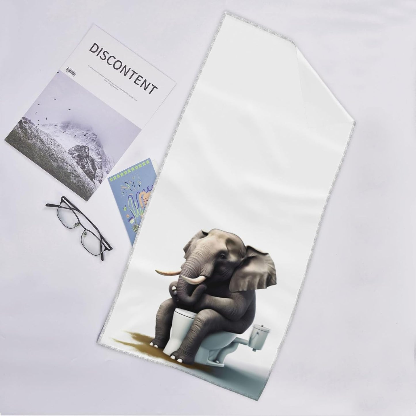 Funny Elephant Sitting on The Toilet Soft Fingertip Towels, Hand Towel, Dish Towel for Bathroom, 12 x 27.5 inch