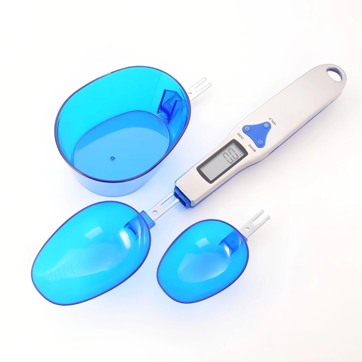 Yoidesu Digital Kitchen Scale, Electronic Gram Measuring Spoon, 500g/0.1g Blue Cute Digital Weight Scale Spoon with 3 Measuring Spoons for Portioning Milk, Tea, Flour, Spices, Medicine