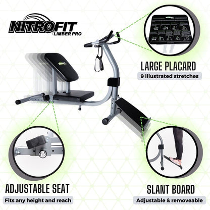 Nitrofit Limber Pro Adjustable Seat Stretch Machine for Lumbar Stretching, Lower Back Pain, Leg Stretch, Rehab, Flexibility, Injury Prevention, Calves
