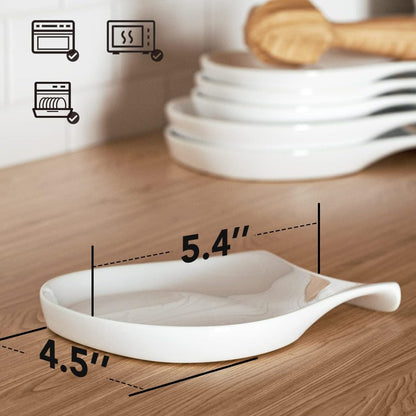 HOMBENE Porcelain Spoon Rest for Kitchen Counter Ceramic Small, 4.5 Inches Ladle Rest, Spoon Holder for Stove Top, Spatula Accessories for Countertop, Set of 4, White