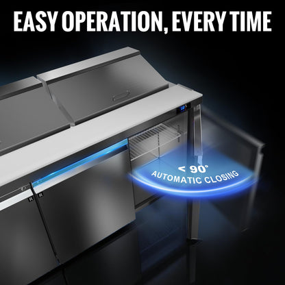 Coolake 72.7'' W 3 Door Commercial Refrigerator Sandwich Salad Prep Table, 22 Cu.ft Stainless Steel Counter Fan Cooling Refrigerator with 18 GN 1/6 Pans for Restaurant Bar Food Truck, NSF, ETL, DOE