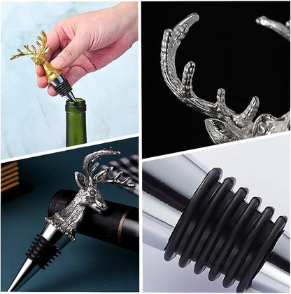 Wine Bottle Stopper with Airtight Seal, Decorative Deer Stainless Steel Antlers for Wine & Beverage