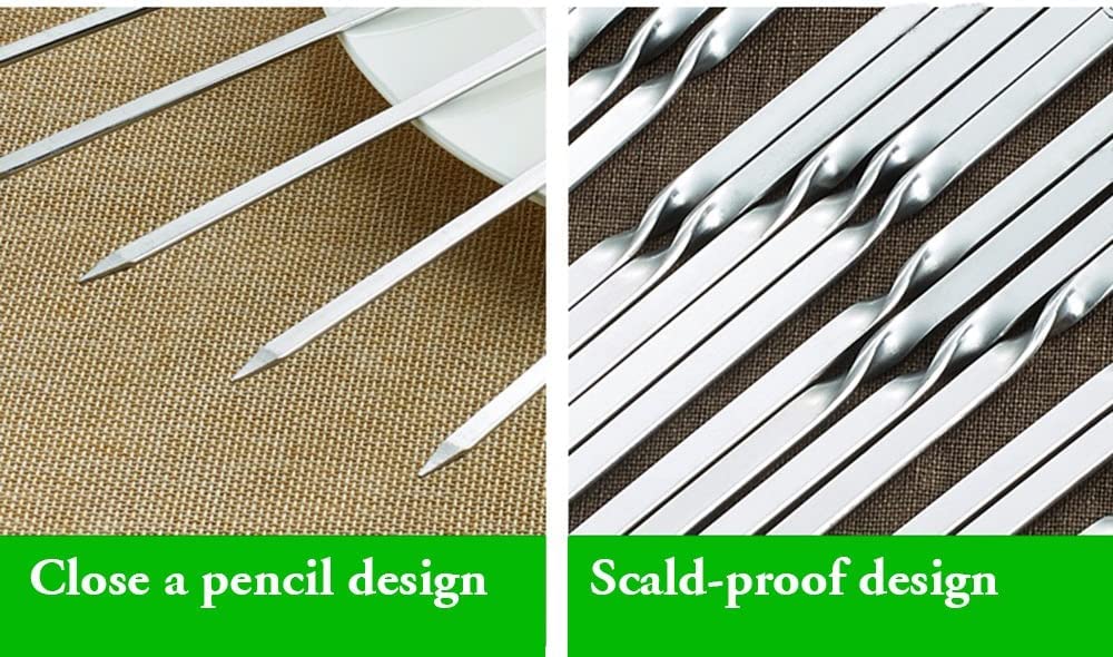 Killer's Instinct Outdoors Flat Metal Grilling Skewers Wider Thicker Stainless Steel Reusable BBQ Sticks Barbecue Skewers 14’’0.16’’0.05’’ Set of 24 Barbecue Metal Kebab Sticks For Grill