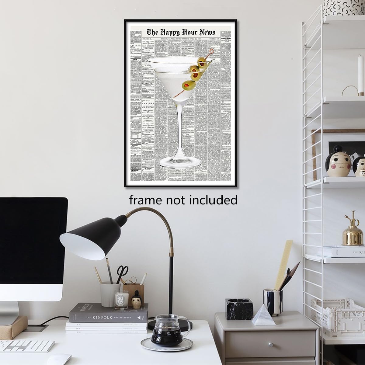 Generic 70's 16x24in Trendy Green Martini Canvas Wall Art Vintage Newspaper Retro Bar Cart Aesthetics Poster Funky