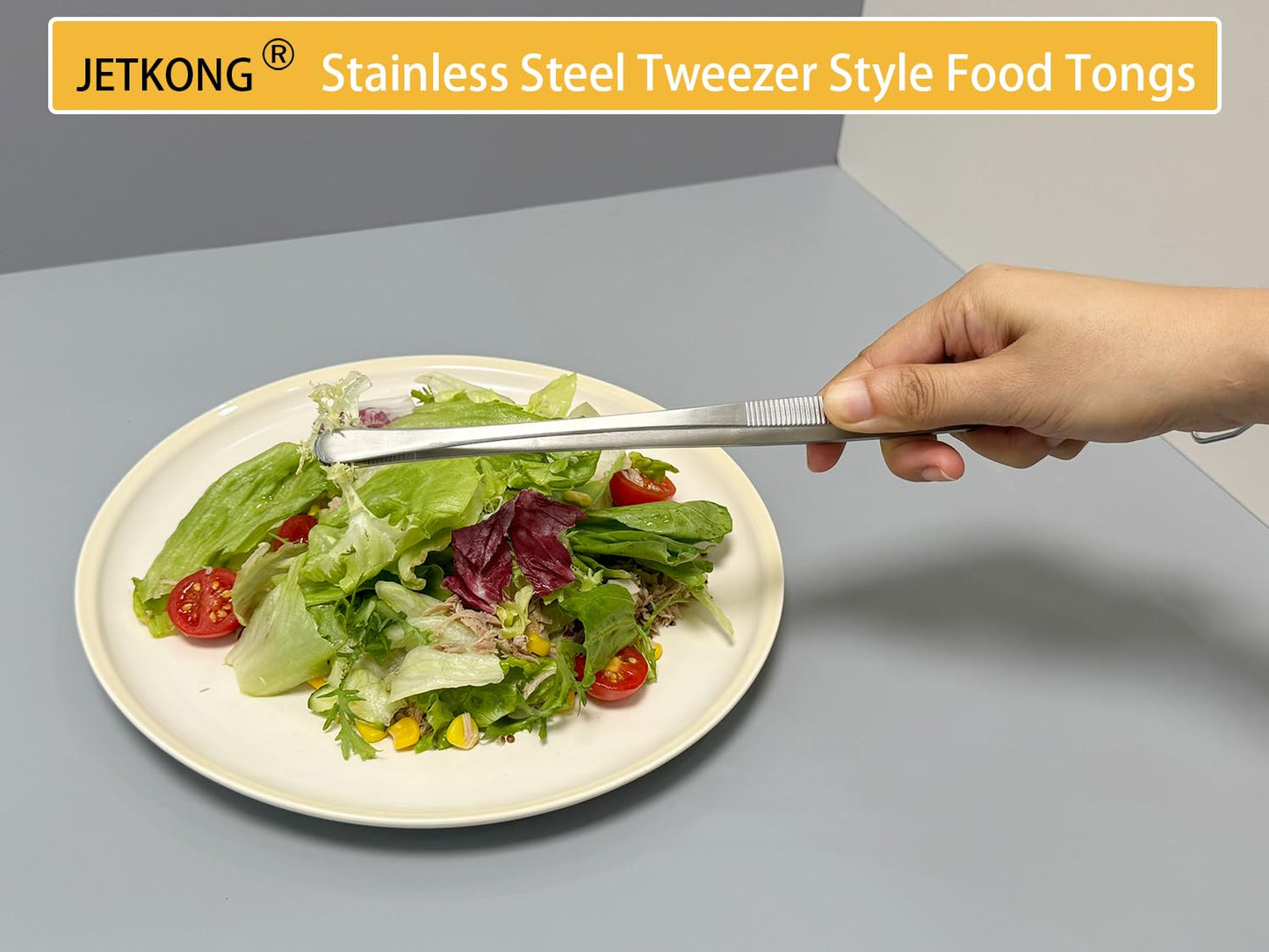 JETKONG 3 Pcs Extra Long Kitchen Tweezers Heavy Duty Stainless Steel Cooking Tweezers (9 12 14 Inch, Silver)