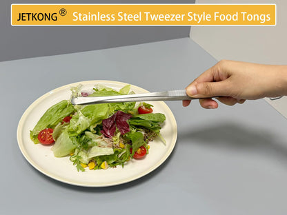 JETKONG 3 Pcs Extra Long Kitchen Tweezers Heavy Duty Stainless Steel Cooking Tweezers (9 12 14 Inch, Silver)