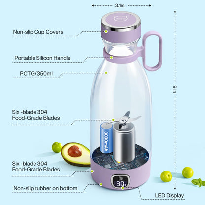 MIAOKE Portable Blender,Fashion Portable Blender for Shakes and Smoothies 11.8 Oz,Magnetic USB Fast Charging Mini Mixer Bottle,Take It for Traveling, Outdoor, Gym, Office, Cars, Gift -PK